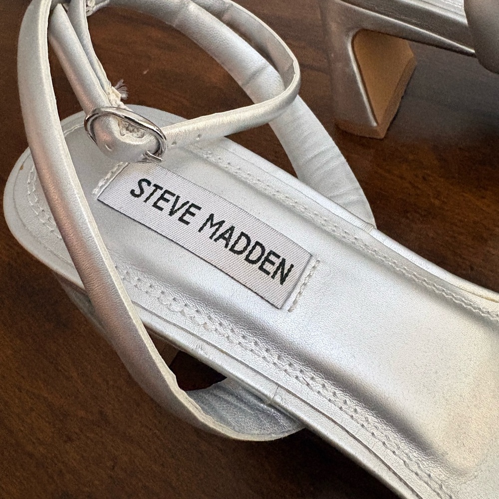 Steve Madden Metallic Silver Strappy Block Heels